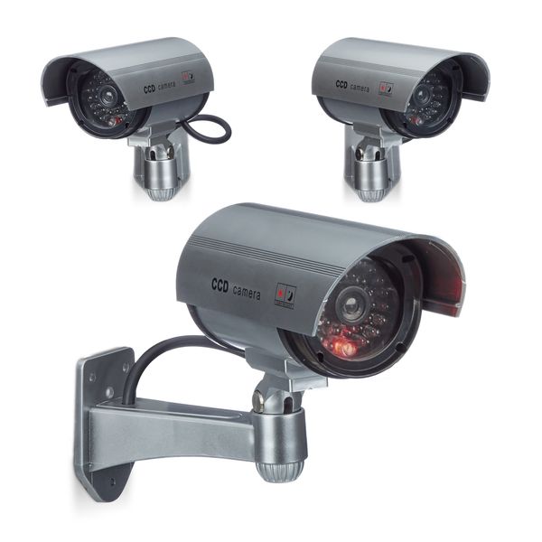 Relaxdays 3 x Dummy Camera Security Kit CCD Camera with LED Swivel Security Camera Outdoor Indoor Wireless
