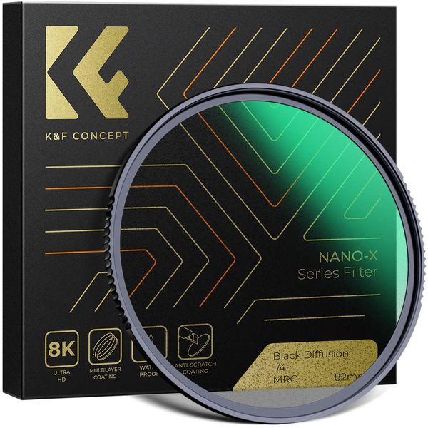 K&F Concept 82mm Black Diffusion 1/4 Filter Soft Glow Diffuser Cine Effect Lens Filters Wateproof (Nano-X Series)