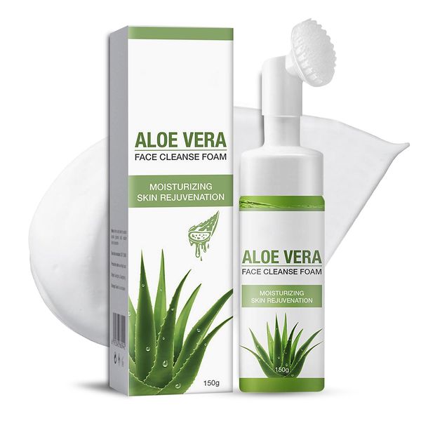 Shefave Aloe Vera Gesichtsreinigung, Reinigungsschaum für Trockene Haut, Face Cleanser mit Silikonbürste, Ölfreie Sanfte Hautpflegekosmetik Schaumreinigungs, Oil Cleanser Tiefenreinigung