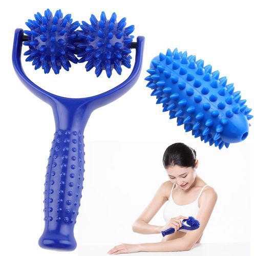Massage Roller with Handle, Interchangeable Massage Roller with 3 Hedgehog Balls, Massage Ball, Self Massage Roller, Fascia Ball, Hedgehog Ball, Foot Massage for Legs, Back, Arms, Shoulders, Muscle