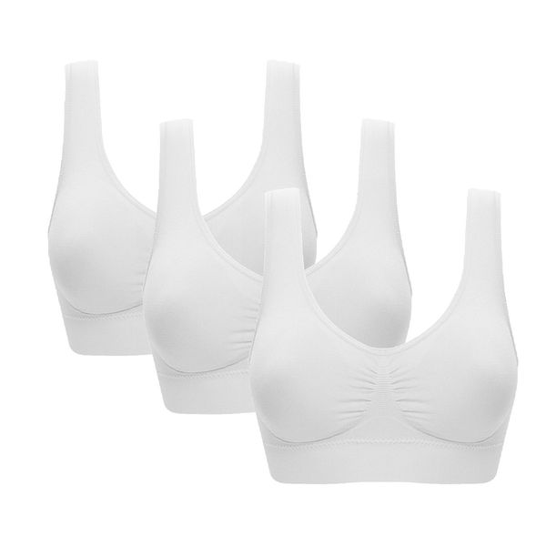 Vermilion Bird Women's 3 Pack Seamless Comfortable Sports Bra with Removable Pads White M