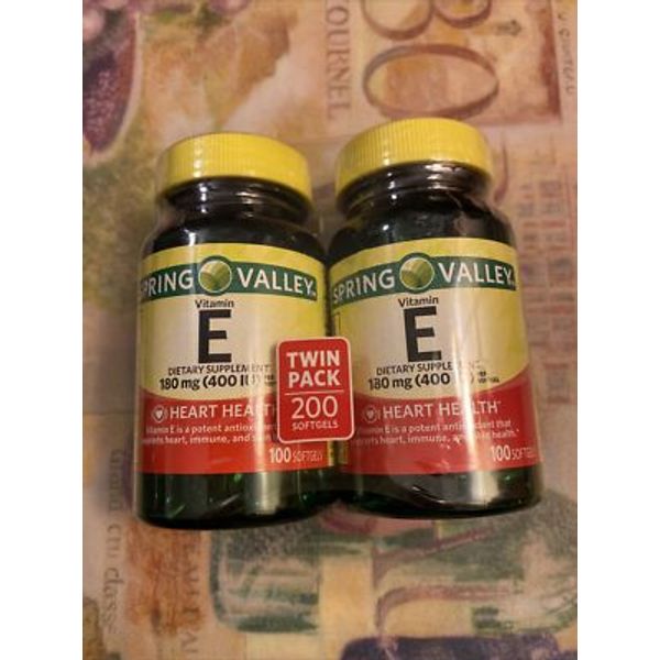 2 Pack Spring Valley Vitamin E, 400 IU - 100 Softgels Each (Total 200ct)~10/2026
