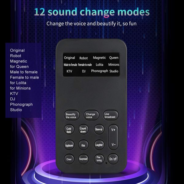 Voice Changer for Broadcast/Game, Phone Voice Changer with 12 Sound Effects, Universal Sound Card Mini Live Broadcast Voice Disguiser for Phone/PC/Laptop/Games