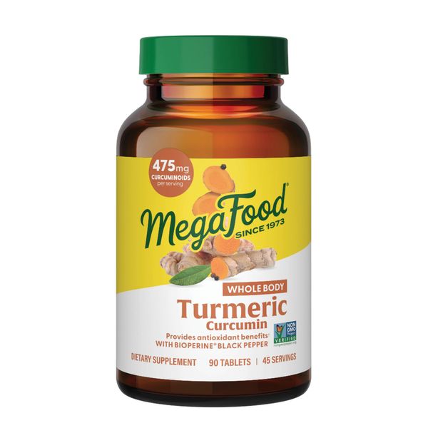 MegaFood Turmeric Curcumin Extra Strength - Whole Body - Turmeric Curcumin with Black Pepper - 475mg Curcuminoids - with Holy Basil, Tart Cherry - Made Without 9 Food Allergens - 90 Tabs (45 Servings)