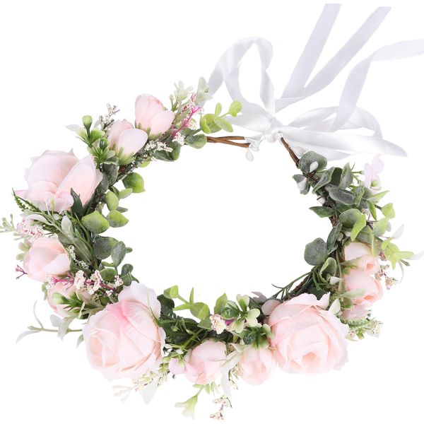 Trepveter Wedding Flower Crown Floral Crown Flower Garland Headband Floral Headpiece Halo Cosplay Halloween Wedding Bridal Photo Props Renaissance Party Prom Pink