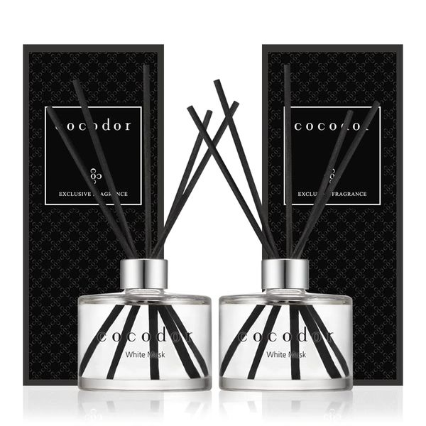 COCODOR Signature Reed Diffuser 200ml 2-pack White Musk Room Fragrance - Gift for Women Birthday Anniversary Incense Sticks Gift Popular