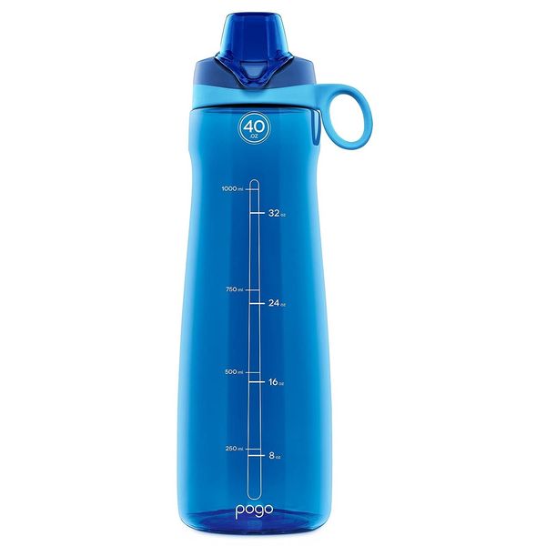 Pogo BPA-Free Plastic Water Bottle with Chug Lid, 40 Oz, Blue