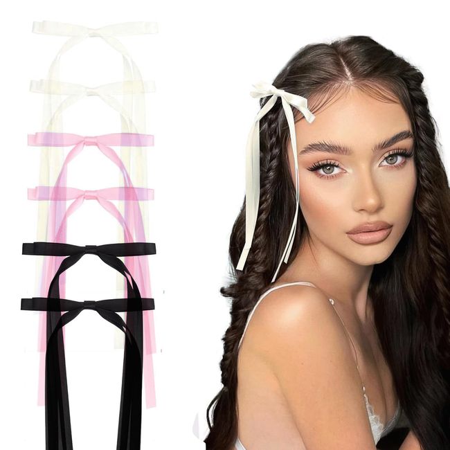 RYMAUP® 6 Stücke für Frauen und Mädchen, Doppellagiges Quastenband, Schleife, Haarspangen, Haarspangen für Mädchen mit langem Schwanz, Haarschmuck aus massivem Satin