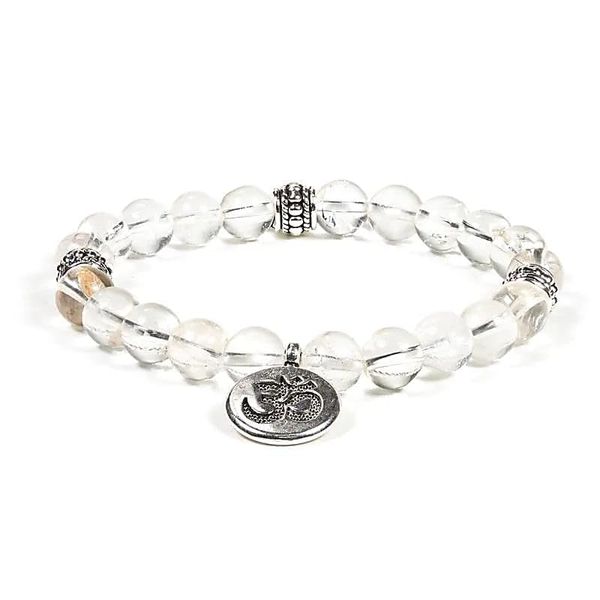 Panotophia Rock Crystal Elastic Mala Bracelet with Ohm, Non-precious metal