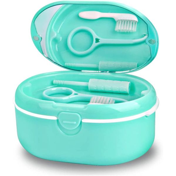 Retainer Denture Bath Case Cup Box Holder Storage Soak Container With mirror Retainer Case,Orthodontics Mouth Guard Case,Suitable for Dentures, Chews and Removal Tool with Braces（green）…