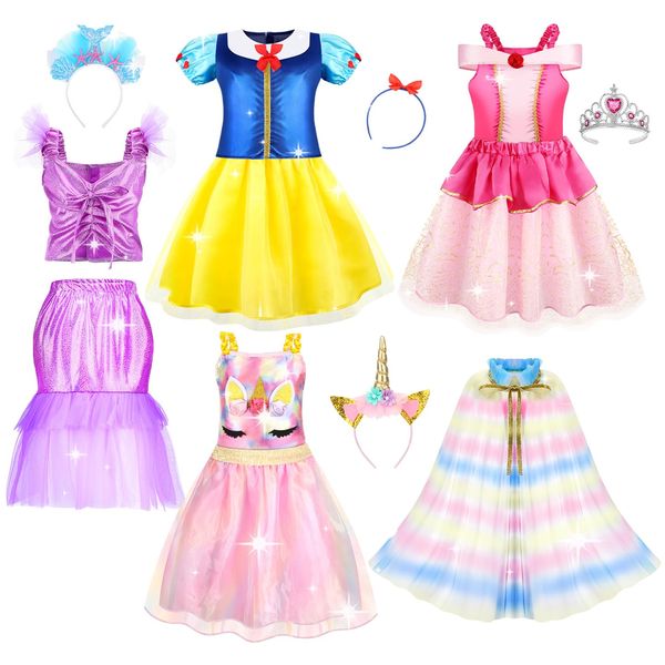 Chillife Princess Dress up for Girls, Kids Dress Up & Pretend Play With Princess Dresses Crown Cape for Little Girls, Princess Dresses for Girls Toddler Age 3-6 Year Old