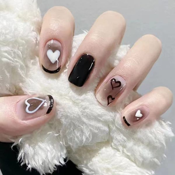 AAGWW Nail Tips, Berry Short, False Nails, Short, Coming-of-Age Ceremony, Mat, False Nails, Cute, Beautiful Shell Supplies, Workshop, Glue Design (Color: Short French Hat, Product Contents: 24 Nail Art + Glue)