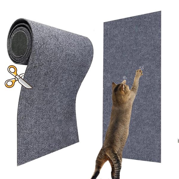 Selbstklebend Kratzmatte Katze, Kratz-Wandpolster von Katzenkrallen, für DlY Pfosten, Kätzchen, Baum, Klettern, 79 x 16 cm (Grau)