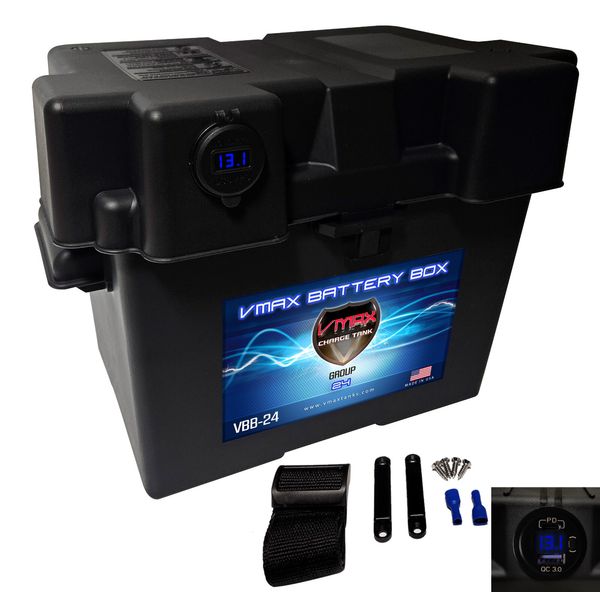 Group 24 Smart Battery Box Power Center Marine Grade w/Dual USBC/USB/Voltmeter