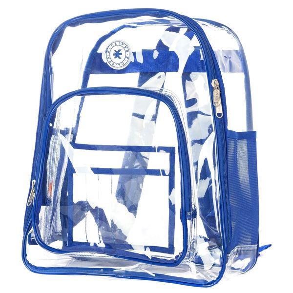 Heavy Duty Clear Backpack Quality See Through Student Bookbag Durable PVC Travel Transparent Workbag Stadium Security Bag | Royal Blue