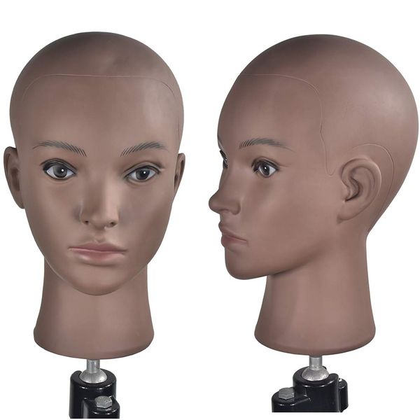 Ba Sha Afro CosmetologyTraining Head Mannequin Head Bald Manikin head for Wigs Making Wig Display Hat Display Glasses Display with Free Clamp