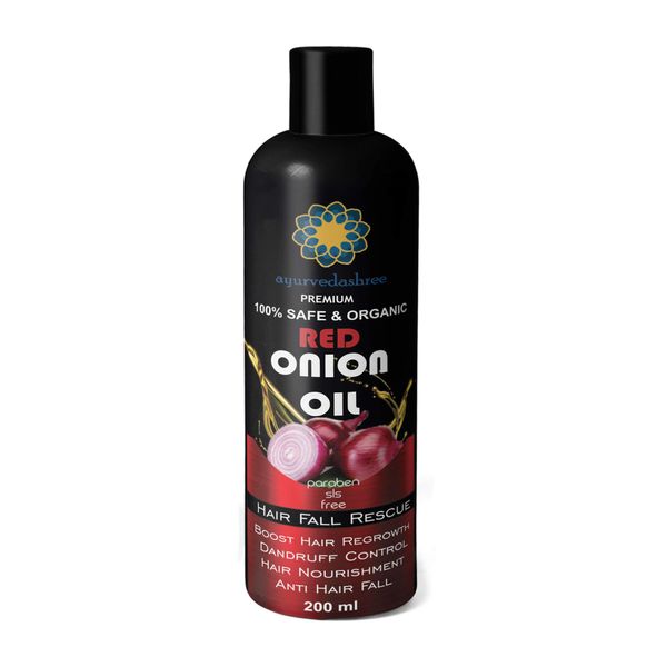 AYURVEDASHREE Red Onion Hair Oil For Hair Oil with Black Seed Onion Oil, Pure Argan Oil, Sandalwood Oil, Rose Oil - Organic- Hair Treatment Oil- 200 Ml 6.7 fl oz