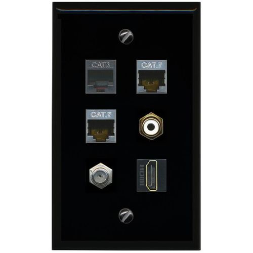 RiteAV 2 CAT7 Coax HDMI Phone RCA White Flat/Solid Wall Plate [Black]