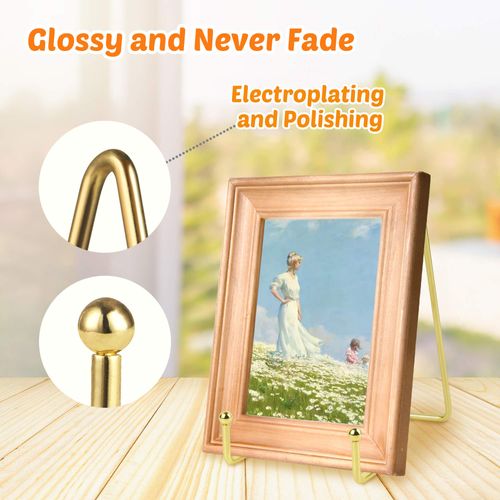 Mocoosy 6 Inch Display Stands for Plate- Gold Iron Easel Plate Holder Display Stands Metal Frame Holders for Photo, Pictures, Decorative Plate Dish and Tabletop Art-2 Pack