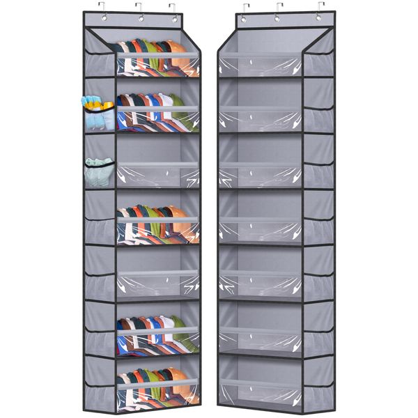 KIMBORA 7 Tier Hat Rack for Baseball Caps, Over Door Baseball Hat Organizer Hold 80 Hat Storage for Closet/Wall with 14 Side Mesh Pockets Cap Holder (Gray)