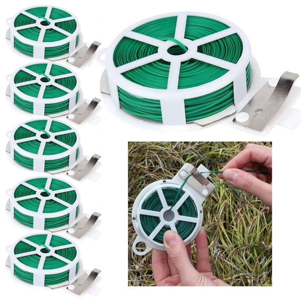 6 Pc Kitchen Bag Gardening Plant Green Twist Tie Wire Roll With Cutter 66ft Each