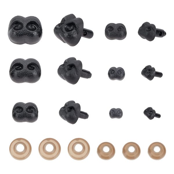 AHANDMAKER 60 Pcs 6 Sizes Black Plastic Noses, Plastic Safety Noses Craft Nose Teddy Bear Noses for DIY Puppet Plush Animal Making