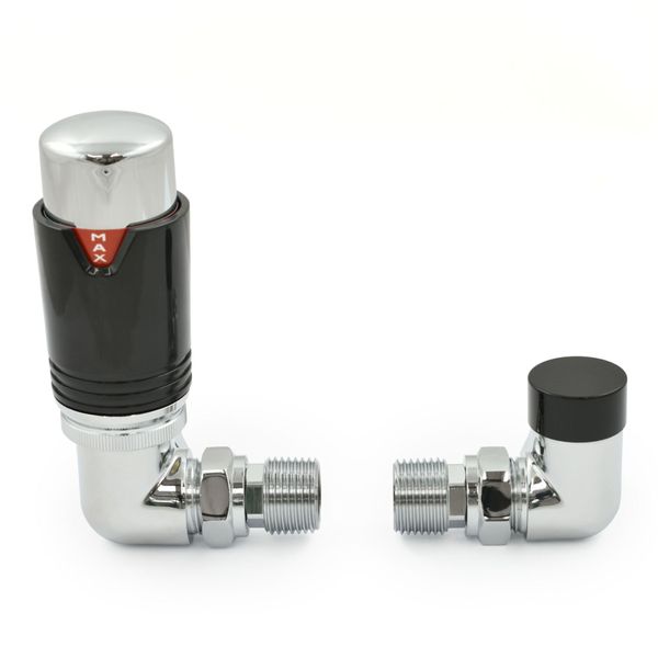 Thermostatic Radiator Valve Corner TRV Black & Chrome – Style