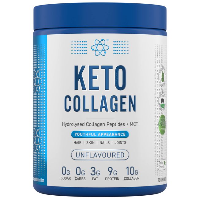 Applied Nutrition Keto Collagen Protein - Keto Protein Powder with MCT, Ketogenic & Paleo Diet, Zero Sugar & Carbs, Healthy Skin, Hair, Nails (Unflavoured) (325g - 25 Servings)