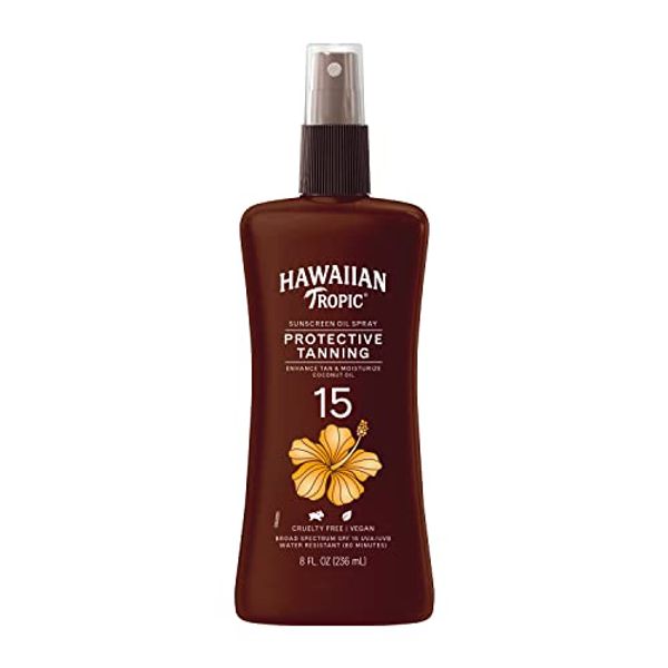 Hawaiian Tropic Sunscreen Protective Tanning Dry Oil Broad Spectrum Sun Care Sunscreen Spray - SPF 15, 8 Ounce (Packaging May Vary)