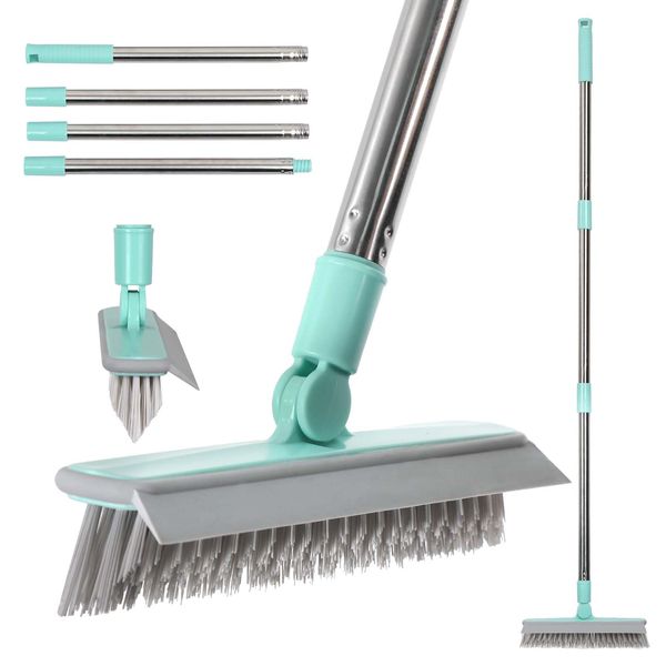 Grout Scrub Brush with 63" Long Stainless Steel Handle,Shower Floor Scrubber for Cleaning with V-Shape Stiff Bristles, Grout Cleaner Brush for Cleaning Tile, Bathroom, Kitchen,Deck,Hallways