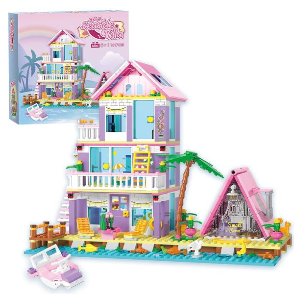 Girl Beach House Building Blocks Toys for Girls Age 8+, Seaside Villa Friends Building Set with Light, 791pcs Mini Bricks