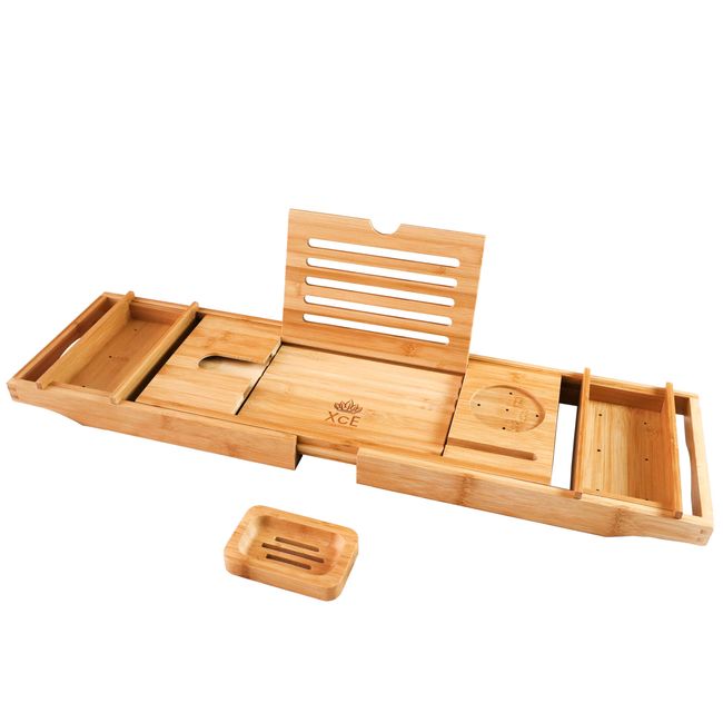 XcE Bathtub Caddy Tray (Natural)- Bamboo Wood Bath Tray and Bath Caddy for a Home Spa Experience