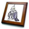 3dRose 8x8 Framed Tile - Cute Funny Robot Using Vacuum Cleaner Technology AI Cartoon Funny