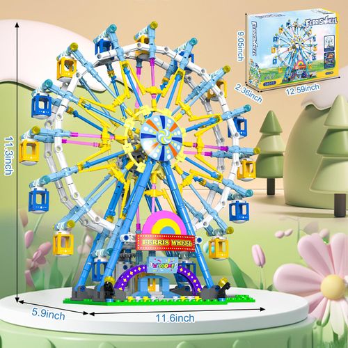 813Piece Ferris Wheel Building Set with Fairy Lights, Two-Way Rotation， STEM Learning Toy for Ages 8-12 ，Amusement Park Construction Kit for Boys, Girls, and Adults (Blue)
