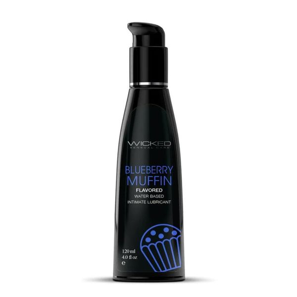 Wicked Sensual Care Aqua Blueberry Muffin 4 oz - Water-Based Lubricant, Propylene Glycol & Glycerin Free, pH Balanced, Compatible with All Toy Materials, Sweetened with Stevia