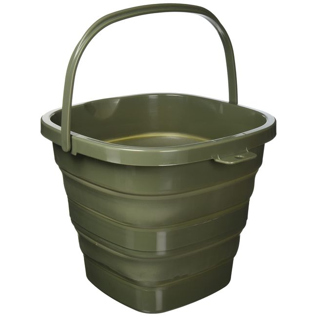 BUNDOK BD-602KA Folding Bucket, 3.2 gal (10 L), Khaki, Folding, Compact Storage