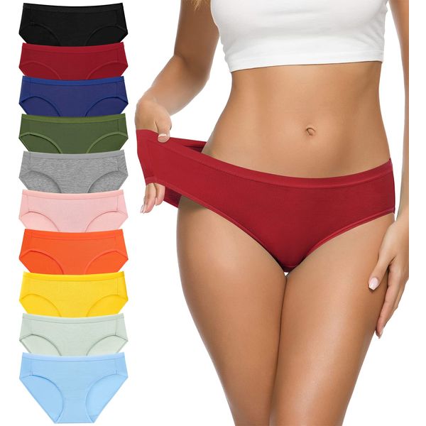 Eiggam Womens Bikini Panties, High-Cut Full Coverage Hip Lift Cotton Fiber Cool Underwear for Women - 10 Pack, L