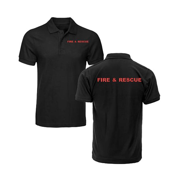 FIRE & Rescue Olympic Polo Shirt, Medical Health Care Workwear Humanity Police Office Unisex Adults Top (Black, S, s)