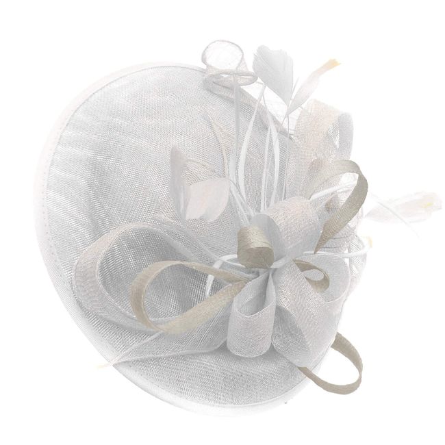 Caprilite White and Cream Ivory Sinamay Big Disc Saucer Fascinator Hat for Women Weddings Headband