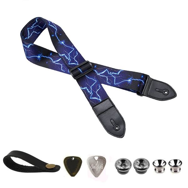 BetterJonny Gitarrengurt, Basicon Verstellbarer Gitarren-Gurt Gitarrenband Guitar Strap mit Lederenden Plektrum Knöpfe Gitarrenhals Gurt für E-Gitarre Akustikgitarre Bass