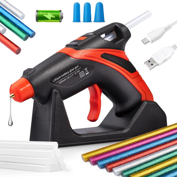 Cordless Hot Glue Gun, Calaytaly Rechargeable Fast Preheating Glue Gun Kit with 30PCS Glue Sticks (7mmx150mm), Automatic Power-Off System Hot Melt glue gun for Art, Crafts, Quick Repairs, DIY & Xmas