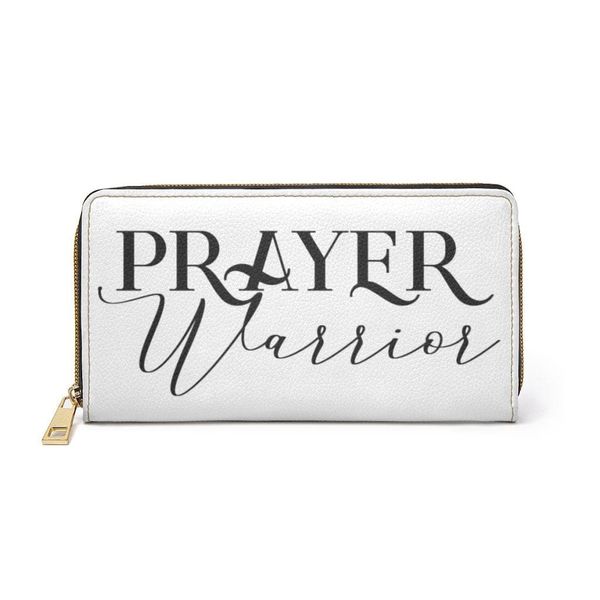 Womens Wallet, Zip Purse, White & Black Prayer Warrior - One size