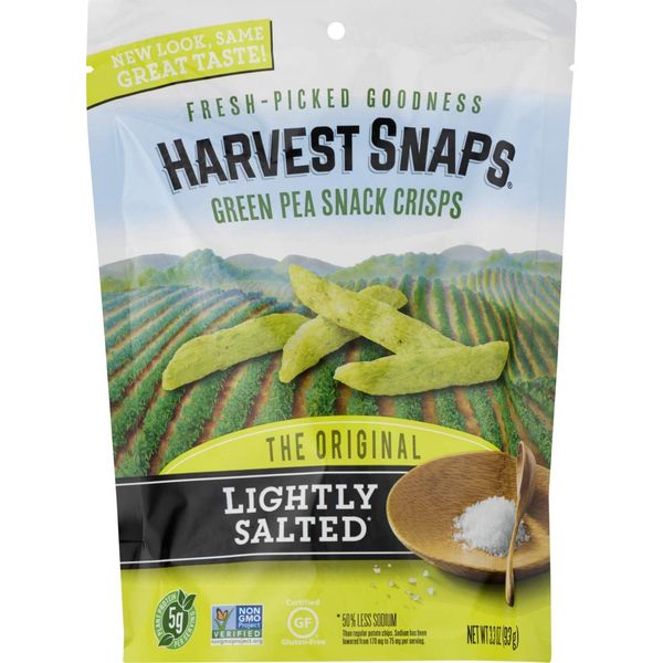 Harvest Snaps Veggie Chips (Lightly Salted Green Pea Snack Crisps, 3.3 oz) | Powered by Plant Protein, Gluten Free, Non-GMO Baked Vegetable Crisps | Made in USA (6 Pack)