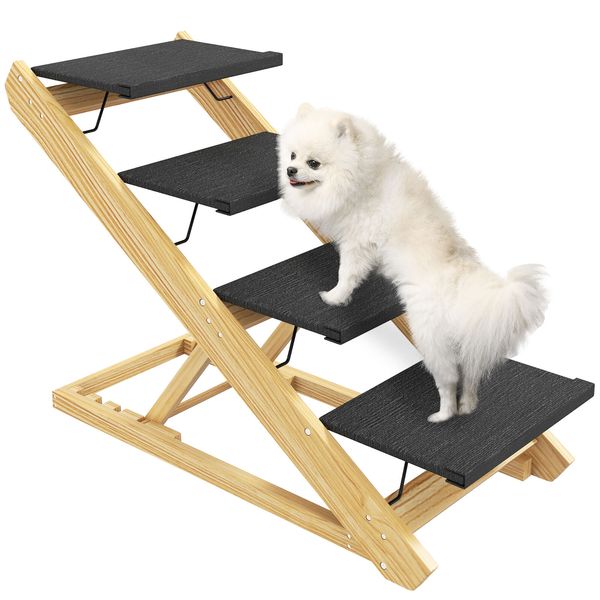 PawHut Dog Steps Dog Ramp, 4-Step Adjustable Height Pet Stairs for Large Dogs