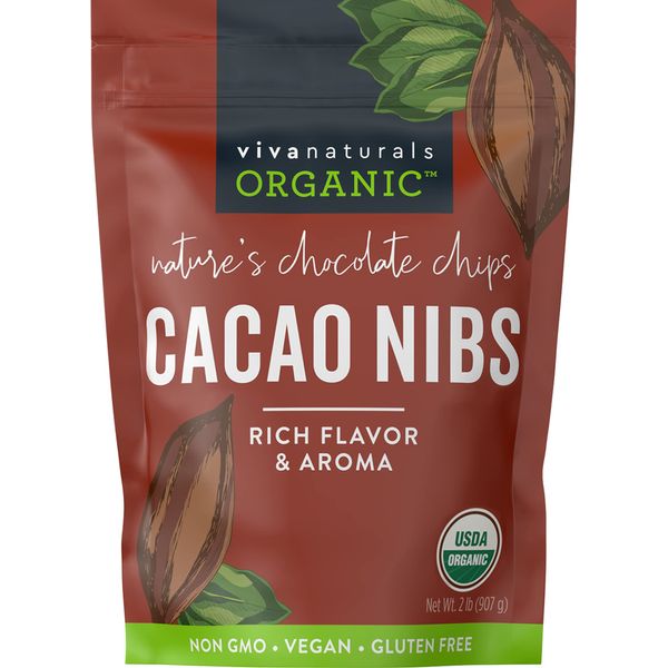 Viva Naturals Organic Cacao Nibs, 2 lb Bag (907g) - Keto Friendly and Vegan Unsweetened Chocolate Chip Substitute, Perfect for Gluten Free Baking, Cacao Nib Smoothies and More, Non-GMO and Gluten Free