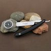3 Pieces Men's Shaving Set with Straight Razor in Black Colour,Double Sided Leather Strop & Sharping Paste (3Pcs)