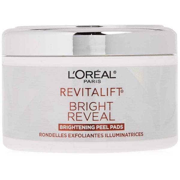 L'Oréal Paris Revitalift Bright Reveal Anti-Aging Exfoliating Peel Pads with Glycolic Acid, Reduce Wrinkles & Brighten Skin, 30 Count (Pack of 1)