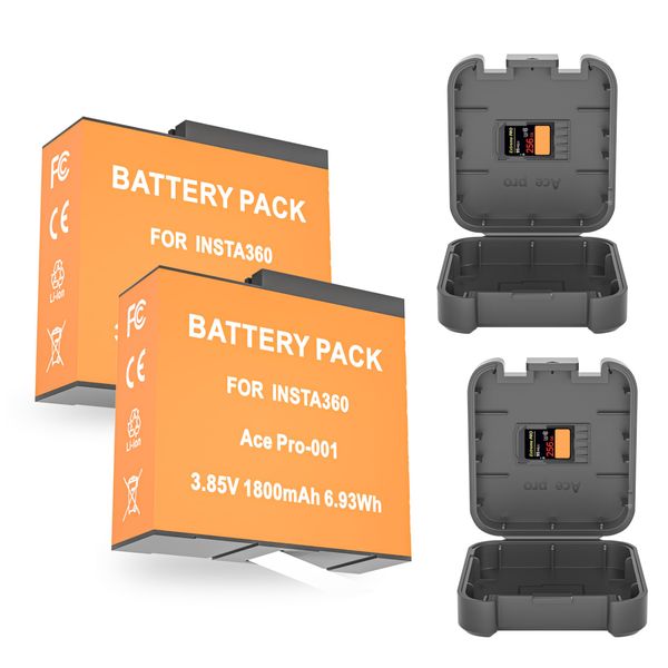 Burflo 1800mAh Battery for Insta 360 Ace/Ace Pro, 2 Pack Rechargeable Batteries Compatible with Insta360 Ace Pro/Ace Action Camera Accessories CINSAAJA CINSBAJA 1ICP6/31/35-2-3.85V 6.93Wh