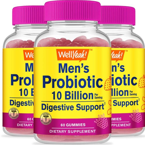 WellYeah Probiotic Gummies for Men with 10 Billion CFUs (3 Pack) - 60 Gummies