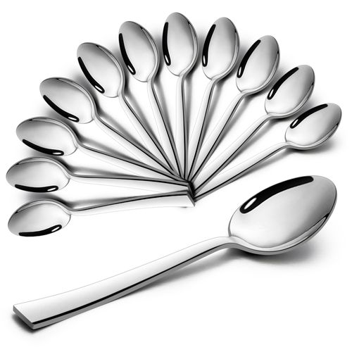 Teaspoons, Joyfair Stainless Steel Dessert Spoon Set of 12, Coffee Spoons Ideal for Coffee Tea Ice Cream Dessert in Home Kitchen Restaurant, Square Edge & Mirror Polished & Dishwasher Safe, 13.5cm